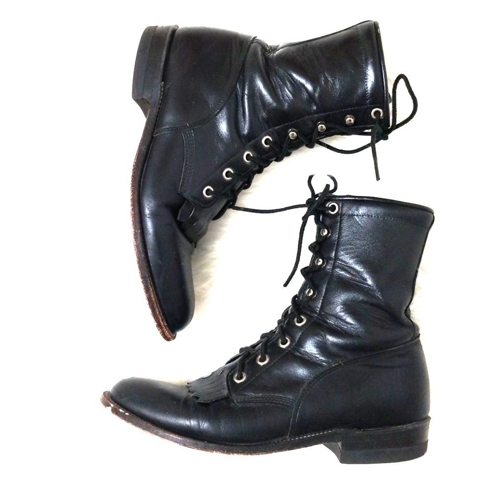 Vintage Black Leather Justin Boots